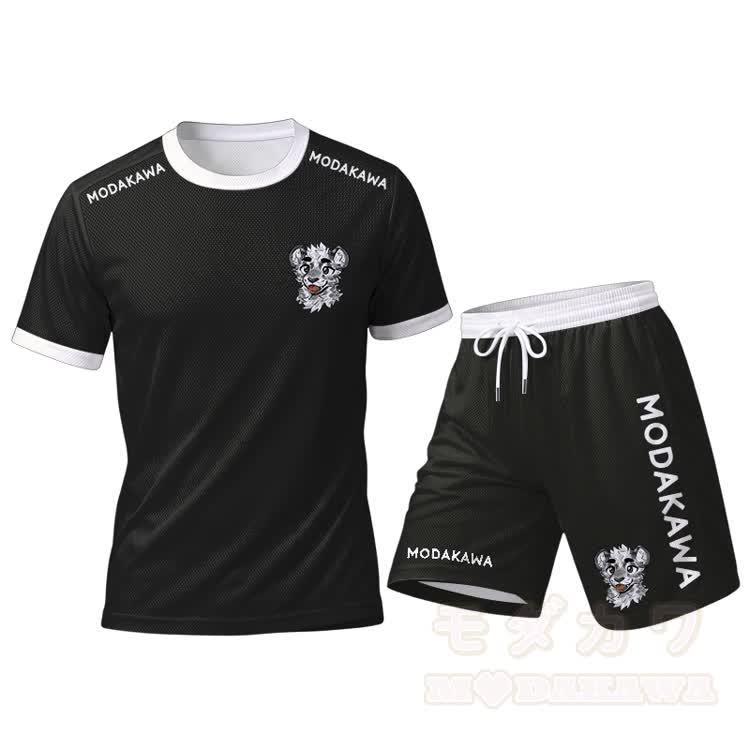 MODAKAWA X atka Tiger Graphic Herren-Sport-T-Shirt mit Kordelzug und passender Shorts - Schwarzes Set - 5XL - image 14