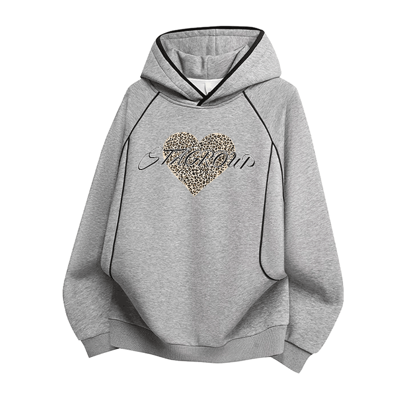 Modakawa Oversize-Pullover-Hoodie mit Leopardenherz-Grafik und Raglanärmeln - Grey - 3XL - image 3
