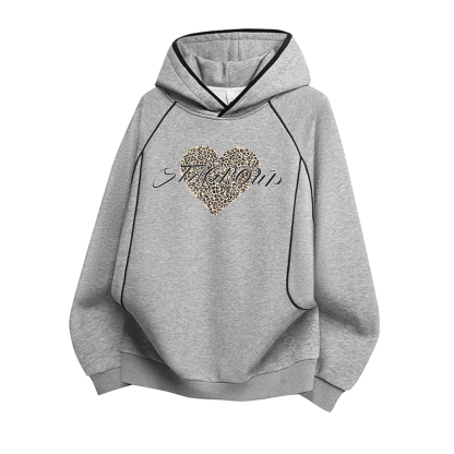 Modakawa Oversize-Pullover-Hoodie mit Leopardenherz-Grafik und Raglanärmeln - Grey - 3XL - image 3