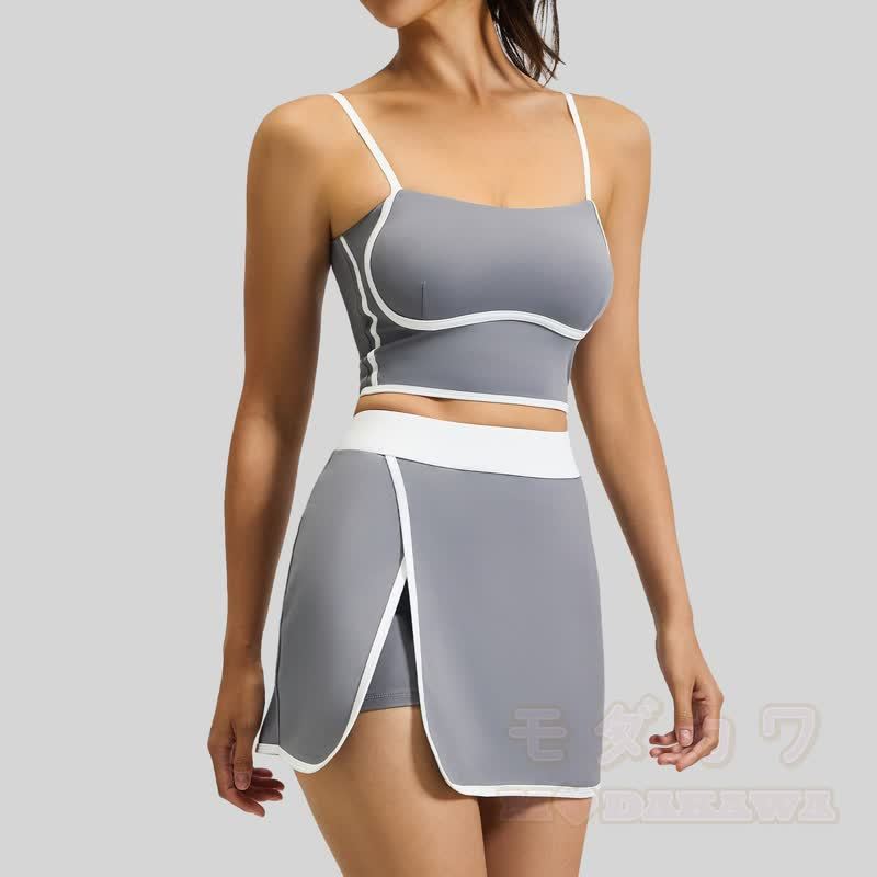 Lässiges Cami Crop Top und Split Skort Yoga Zweiteiliges Set - image 13