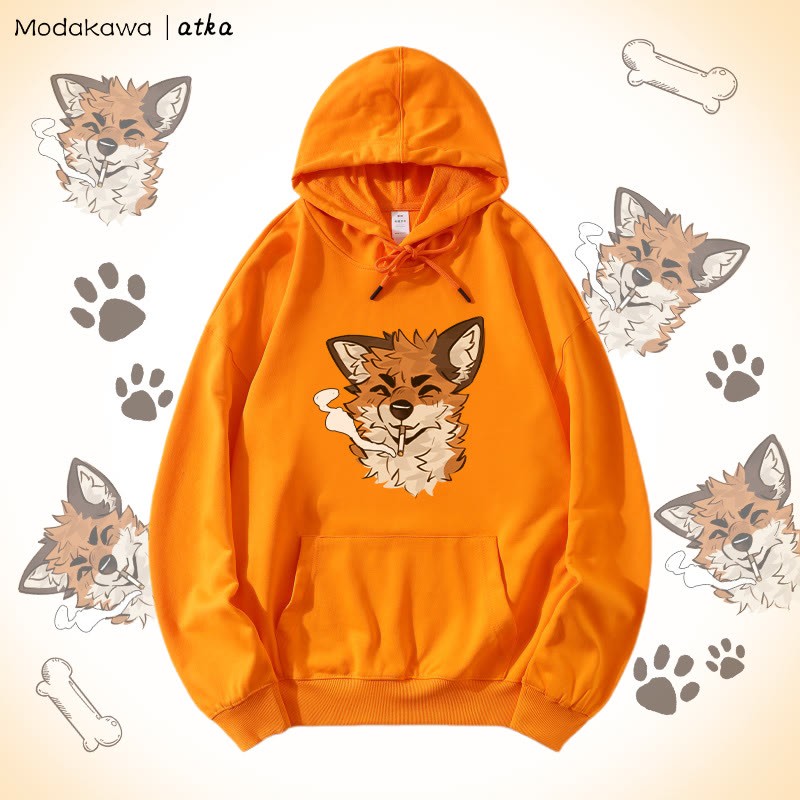 MODAKAWA X atka Fox Smoking Graphic Hoodie - Orange - 5XL - image 7