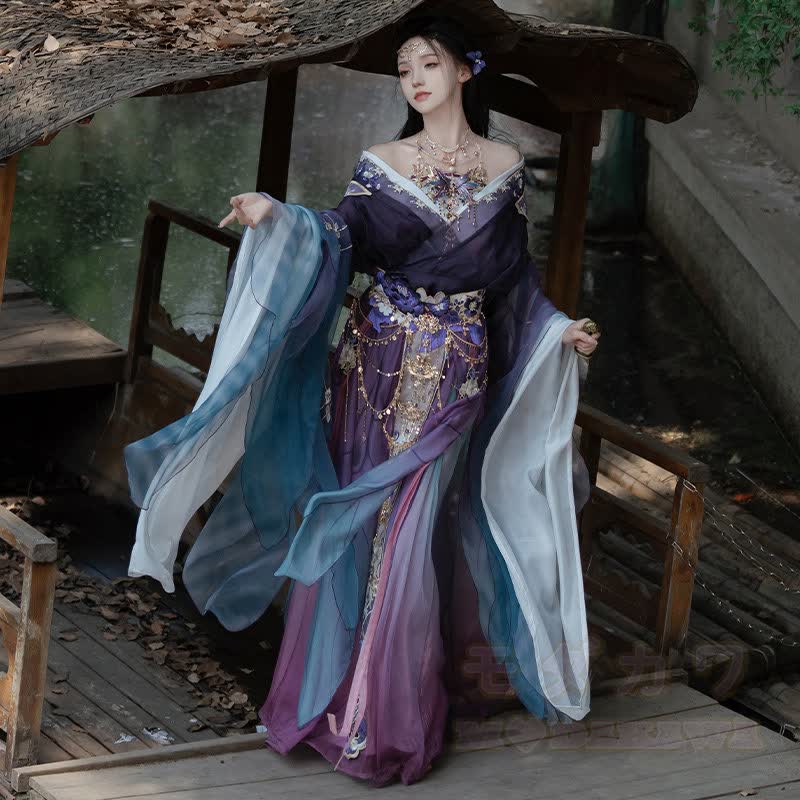 Vintage-Stickerei, trägerloses Top, Maxirock, fließende Ärmel, transparenter Übermantel, passendes Outfit - Vierteiliges Set - XL - image 6