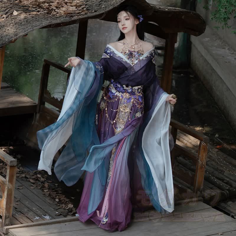 Vintage-Stickerei, trägerloses Top, Maxirock, fließende Ärmel, transparenter Übermantel, passendes Outfit - Vierteiliges Set - XL - image 6