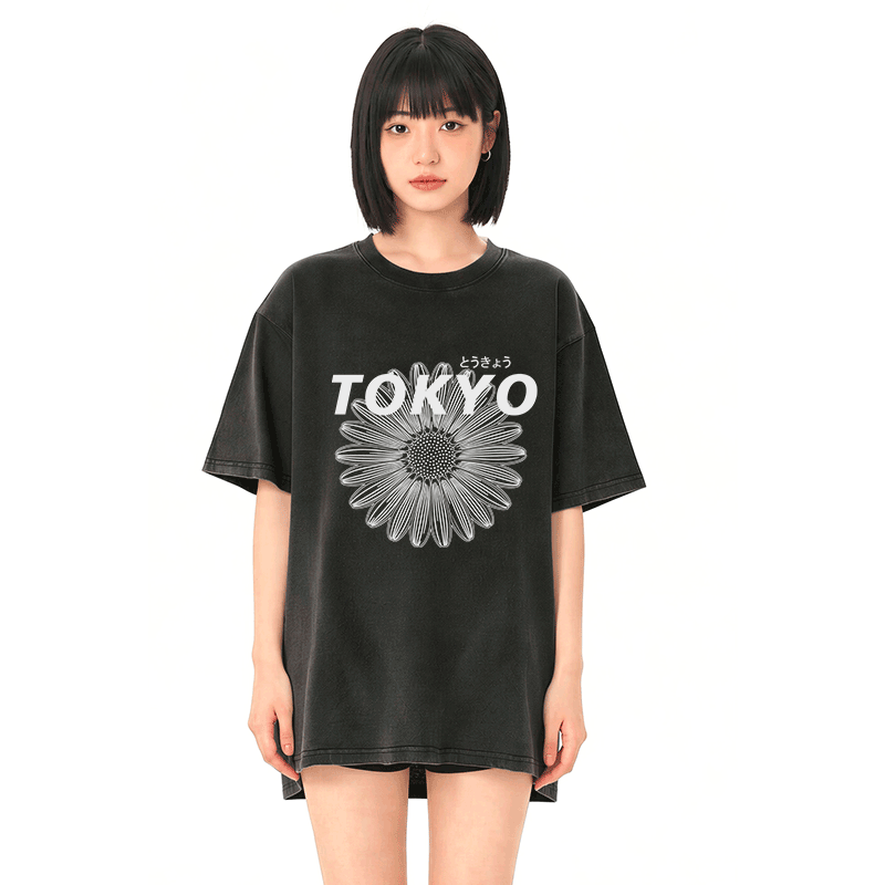 TOKYO Blumengrafik Modakawa Vintage gewaschenes T-Shirt aus 100% Baumwolle - image 2