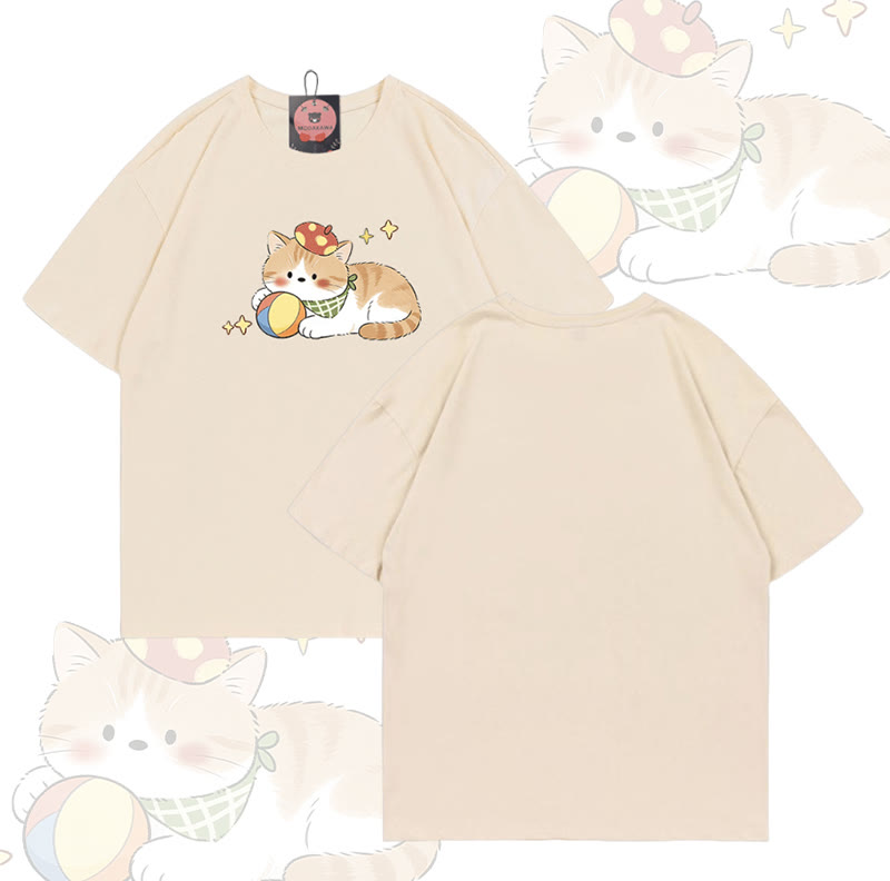 Modakawa T-Shirt mit Katzenmotiv aus 100 % Baumwolle - Apricot - 5XL - image 6