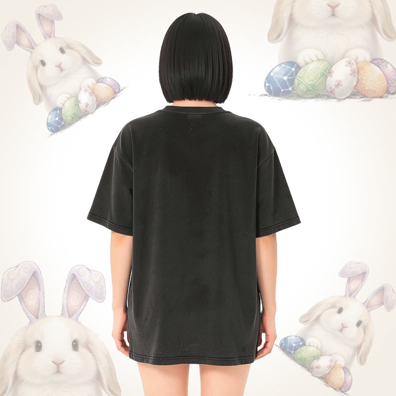 Modakawa Unisex Vintage Washed T-Shirt mit Osterhasen-Motiv - image 10