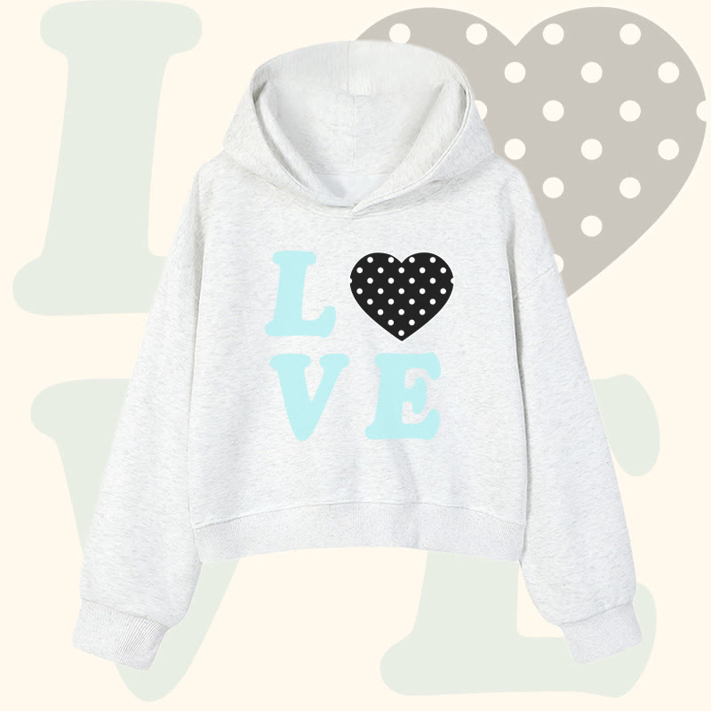 Modakawa Cropped Cotton Hoodie mit LOVE-Buchstaben und Polka-Dot-Grafik - Light Grey - 3XL - image 2