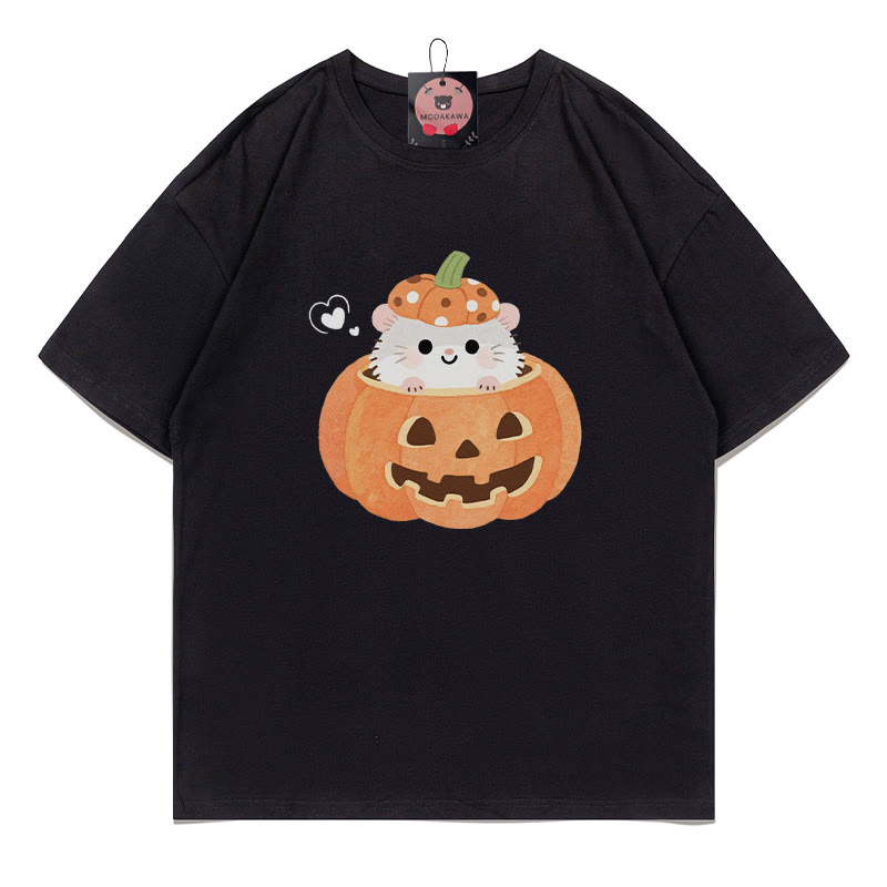 T-Shirt mit Kürbis-Kätzchen-Print - Black - 5XL - image 3