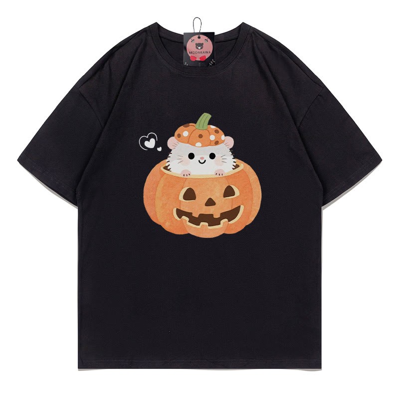 T-Shirt mit Kürbis-Kätzchen-Print - Black - 5XL - image 3