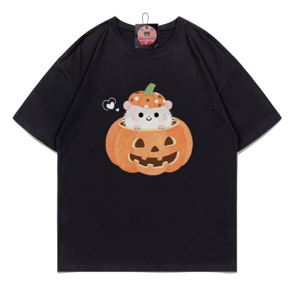 T-Shirt mit Kürbis-Kätzchen-Print - Black - 5XL - image 3