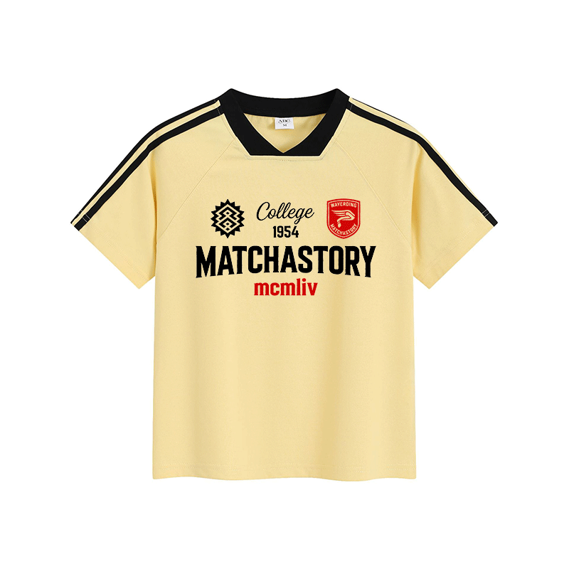 MATCHASTORY Graphic Modakawa Vintage Stripe V-Neck T-Shirt - Yellow - L - image 3