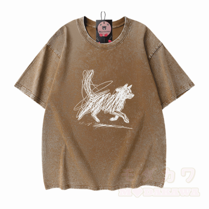 Modakawa Vintage T-Shirt mit Welpenmotiv, gewaschen aus 100 % Baumwolle - Braun - 5XL - image 7