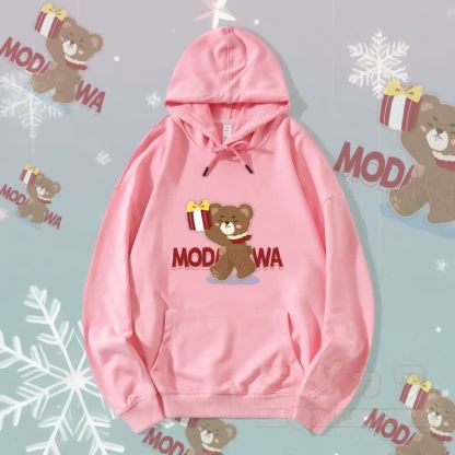 MODAKAWA Streetwear-Kapuzenpullover mit Weihnachtsbär-Grafik - Rosa C - 5XL - image 10