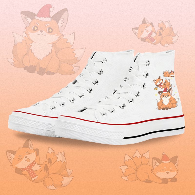 MODAKAWA Christmas Fox Graphic High Top Canvas Schuhe - White B - 45 - image 2