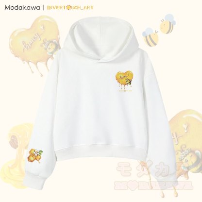MODAKAWA X INVERTOUCH_ART Honigbienen-Grafik Modakawa Cropped Cotton Hoodie - Weiß C - 3XL - image 9