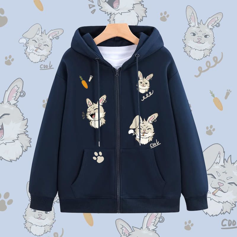 MODAKAWA Kapuzenpullover mit Reißverschluss und niedlichem Hasenmotiv - Purplish Blue - 5XL - image 3