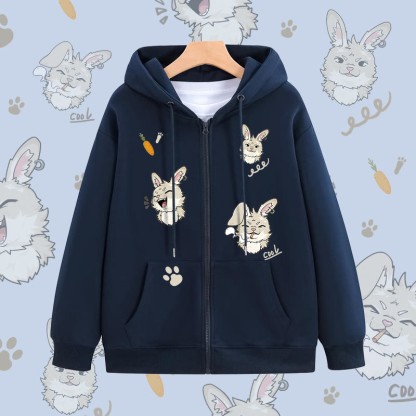 MODAKAWA Kapuzenpullover mit Reißverschluss und niedlichem Hasenmotiv - Purplish Blue - 5XL - image 3