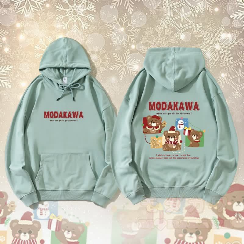 MODAKAWA Weihnachtsbär-Schneemann-Grafik-Streetwear-Pullover-Hoodie - Grün - 5XL - image 4