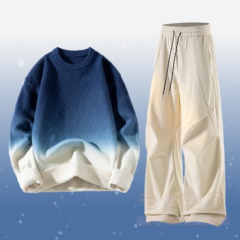 Zweiteiler: Strickpullover mit Farbverlauf und Cordhose - Set E - 3XL - image 5