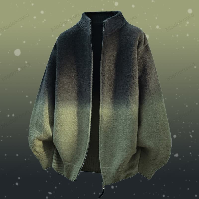 Zweiteiliges Set: Jacke mit Farbverlauf und Reißverschluss, Cordhose - Grüne Jacke - 3XL - image 9