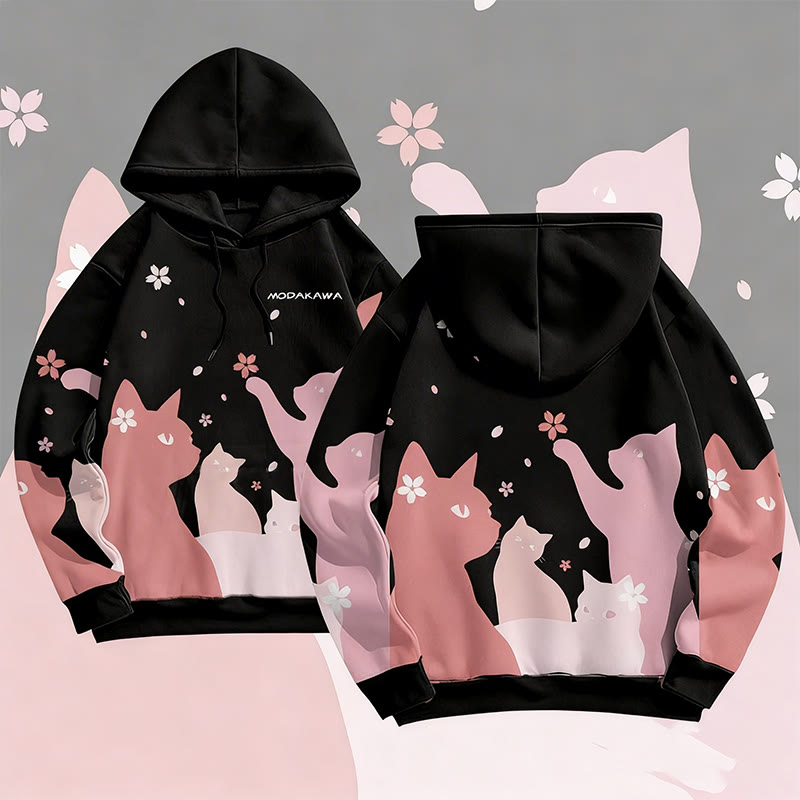 MODAKAWA Sakura Katzen-Pullover-Hoodie mit Allover-Print - Black - 6XL - image 4