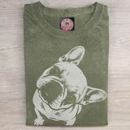 MODAKAWA Bulldog Graphic Unisex Vintage Washed T-Shirt - Green - 5XL - image 4
