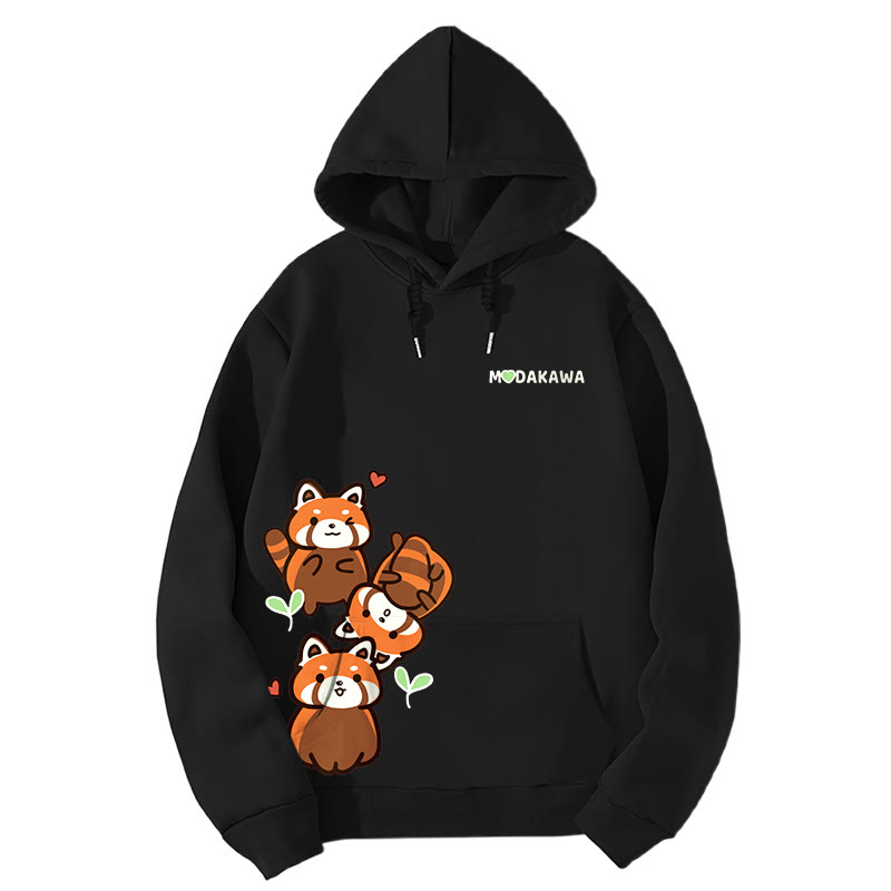 Modakawa Kapuzenpullover mit Farbverlauf, rotem Panda und Buchstabenprint, locker geschnitten - Black - 5XL - image 5