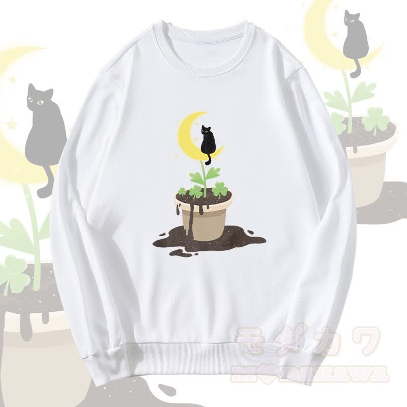 MODAKAWA Moonlight Cat Growth Graphic Unisex Sweatshirt - Weiß - 5XL - image 4