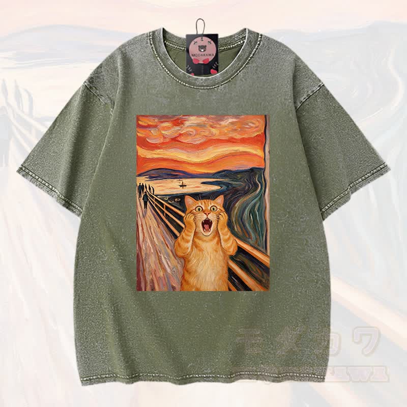 MODAKAWA T-Shirt aus 100 % Baumwolle mit niedlichem Katzenmotiv im Vintage-Stil - Grün - 3XL - image 7