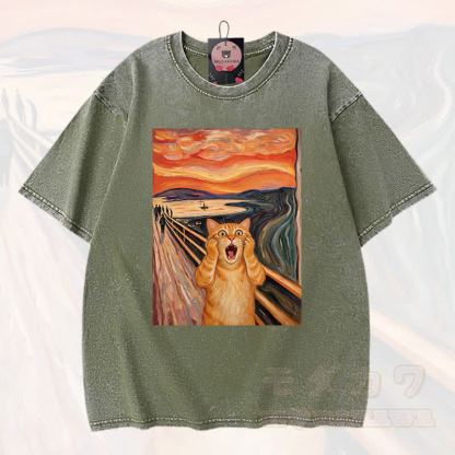 MODAKAWA T-Shirt aus 100 % Baumwolle mit niedlichem Katzenmotiv im Vintage-Stil - Grün - 3XL - image 7