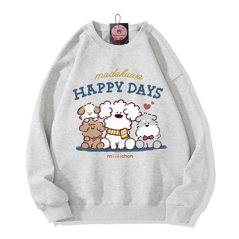 Modakawa Sweatshirt mit Welpen-Buchstabenprint und Rundhalsausschnitt - Grey - 5XL - image 5