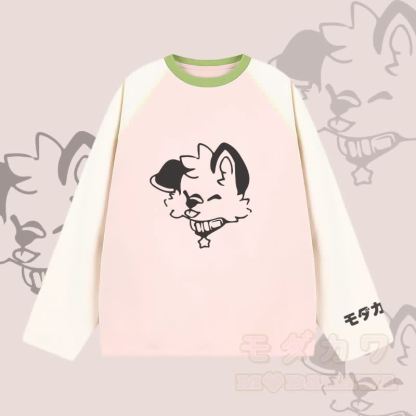 MODAKAWA X popipeko Fröhlicher Welpe Grafik- Farben Raglanärmel Langarm-T-Shirt - Rosa - 2XL - image 4