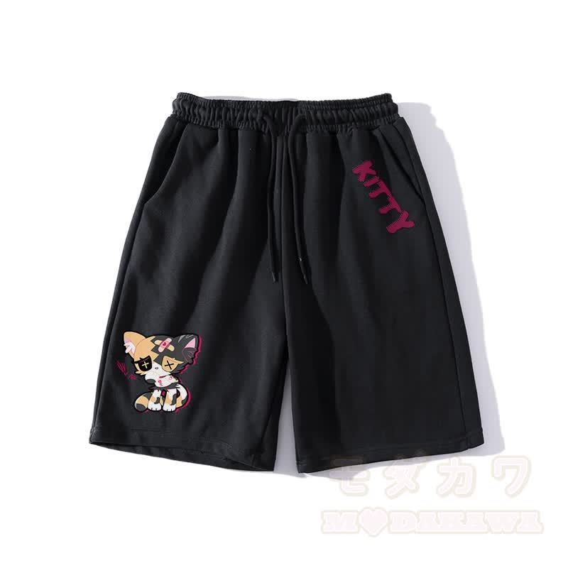 Sad Kitty Grafik Dunkle Ästhetische Shorts - Schwarz - 5XL - image 4