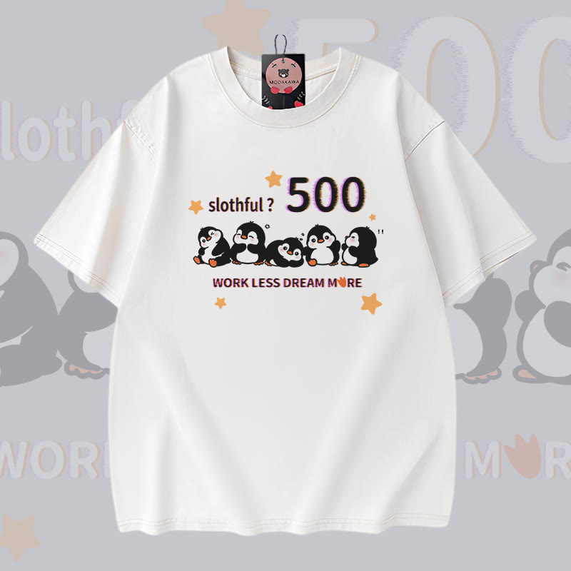 Faulpelz 500 Pinguin Grafik Modakawa Vintage gewaschenes T-Shirt aus 100% Baumwolle - White - 5XL - image 3