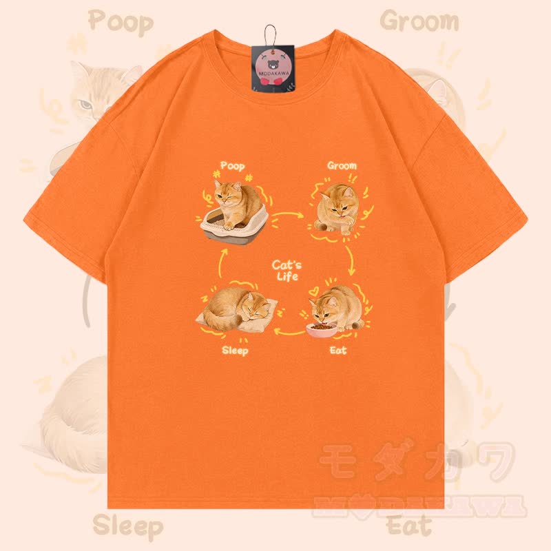 Modakawa T-Shirt mit Katzenleben-Motiv, 100 % Baumwolle - Orange - 5XL - image 4