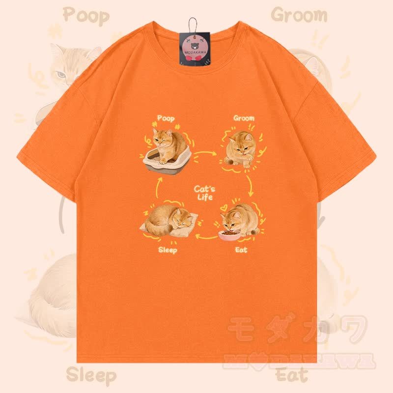 Modakawa T-Shirt mit Katzenleben-Motiv, 100 % Baumwolle - Orange - 5XL - image 4