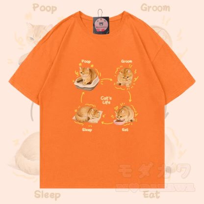 Modakawa T-Shirt mit Katzenleben-Motiv, 100 % Baumwolle - Orange - 5XL - image 4
