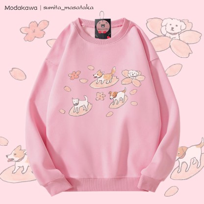 MODAKAWA X sumita_masataka Hund Sakura Surfing Grafik Unisex Sweatshirt - Pink - 5XL - image 3