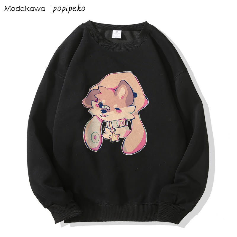 MODAKAWA X popipeko Sweatshirt mit Welpenprint und Rundhalsausschnitt - Black - 5XL - image 3