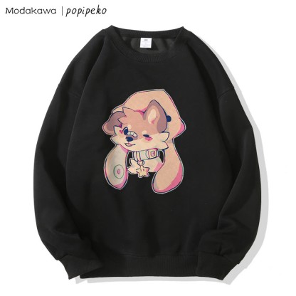 MODAKAWA X popipeko Sweatshirt mit Welpenprint und Rundhalsausschnitt - Black - 5XL - image 3