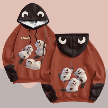 Modakawa Pullover Hoodie mit Bibermotiv - Brown - 6XL - image 4