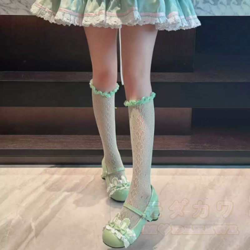 Beinstulpen mit süßer Sternschleife, dünne Socken - Mintgrünes Netz - One Size - image 18
