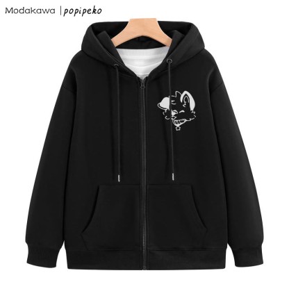 MODAKAWA X popipeko Kapuzenpullover mit Reißverschluss und Welpen-Print - Black - 5XL - image 7