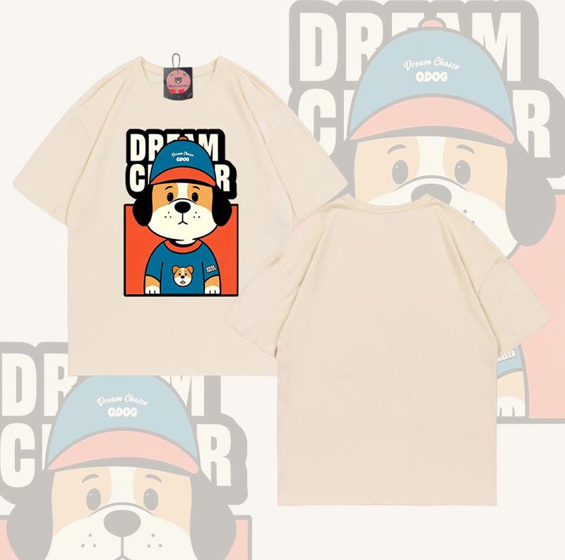 DREAM CRASER Hunde-Grafik Modakawa 100% Baumwoll-T-Shirt - Apricot - 5XL - image 6