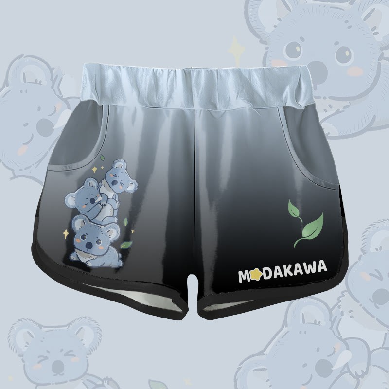 Modakawa Gradient Shorts mit Koala-Blatt-Grafik - Blue & Black - 5XL - image 2