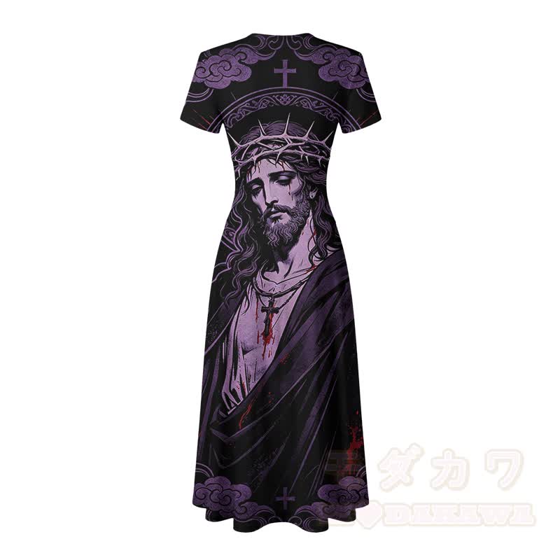 Modakawa Maxikleid mit gotischem Dornenkronen-Motiv und V-Ausschnitt - image 4