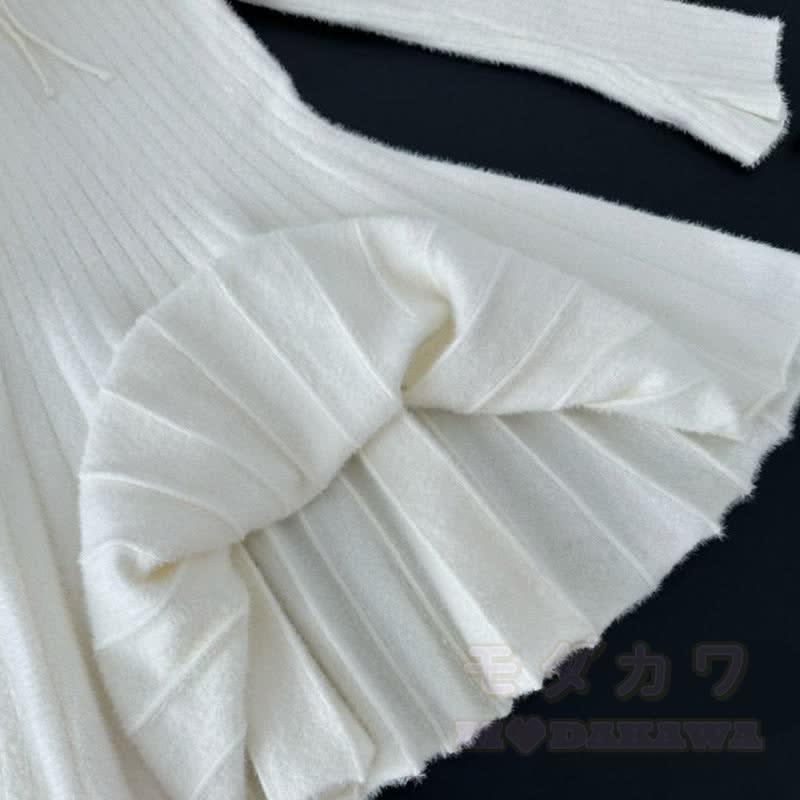 3D-Schleife, unregelmäßiger Strickpullover, weißes Kleid, passendes Outfit - image 5