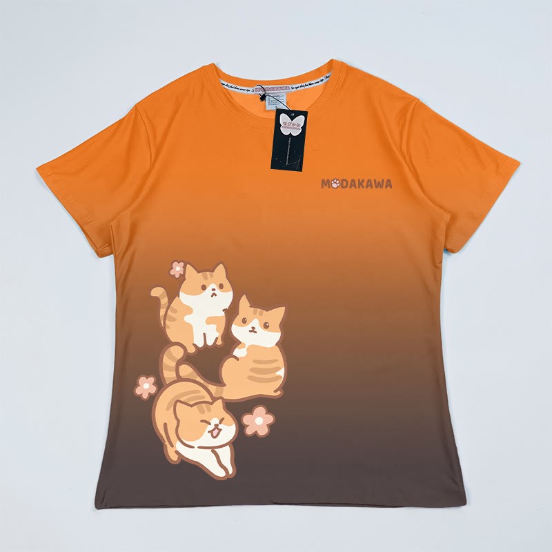 T-Shirt mit Farbverlauf und Kätzchen-Grafik - Orange&Schwarz - 5XL - image 4