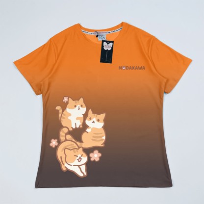 T-Shirt mit Farbverlauf und Kätzchen-Grafik - Orange&Schwarz - 5XL - image 4