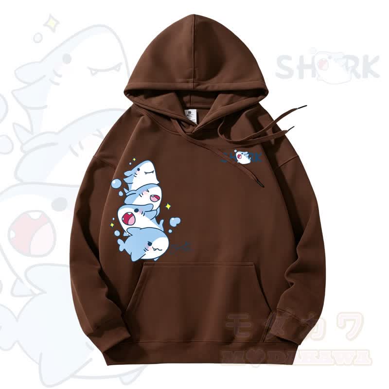 MODAKAWA Kapuzenpullover mit niedlichem Hai-Motiv und Fleece-Futter - Braun - 3XL - image 6
